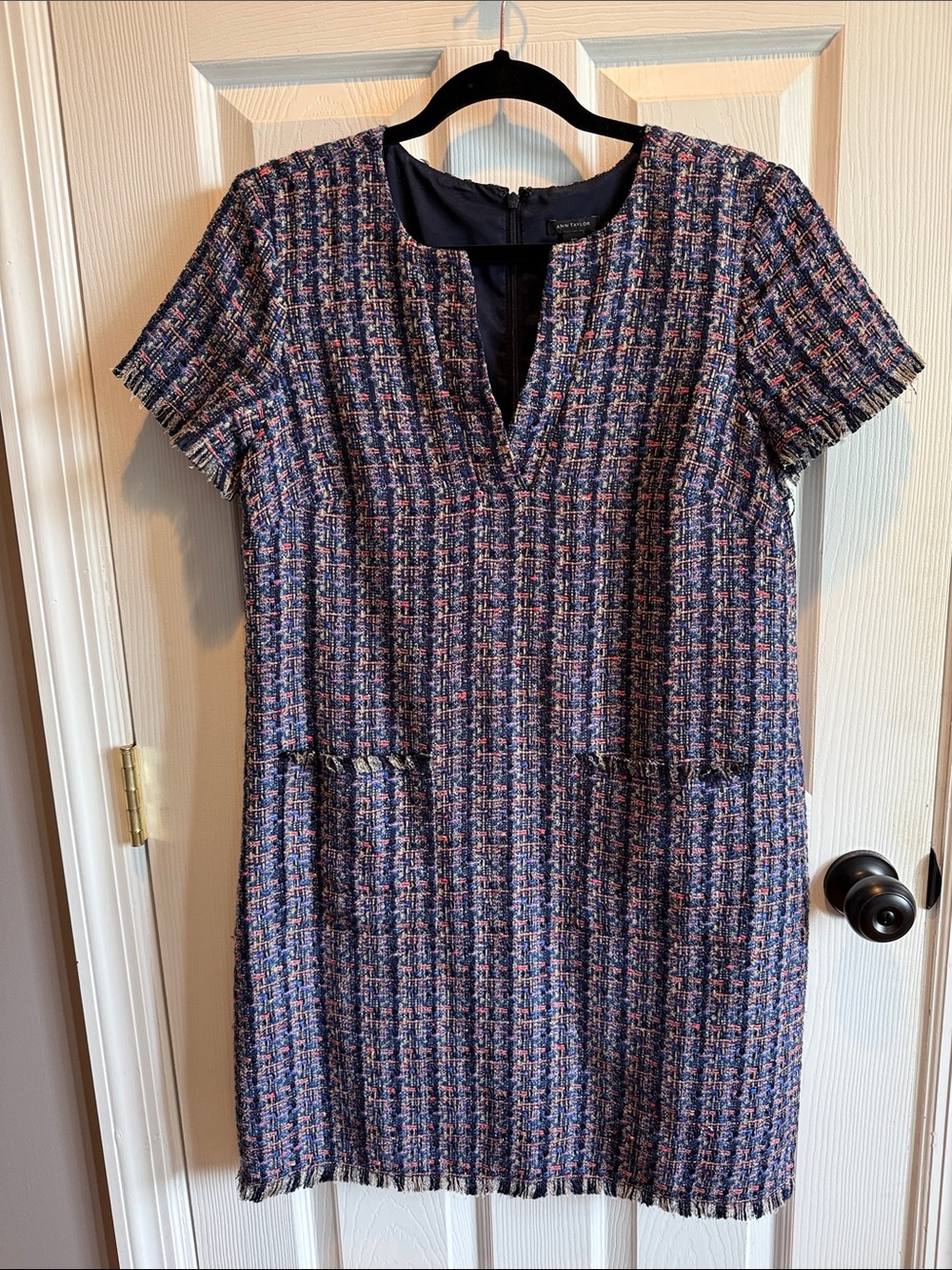 Ann Taylor Navy Multicolor Tweed Shift Dress